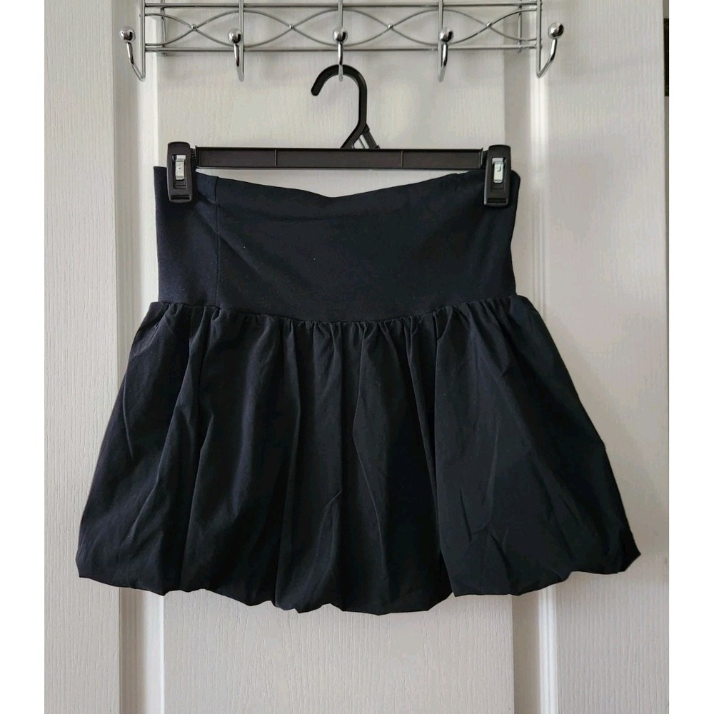 Women's Bubble‎ Mini Skirt Black Fold Over Waistband Rayon Cotton Size M